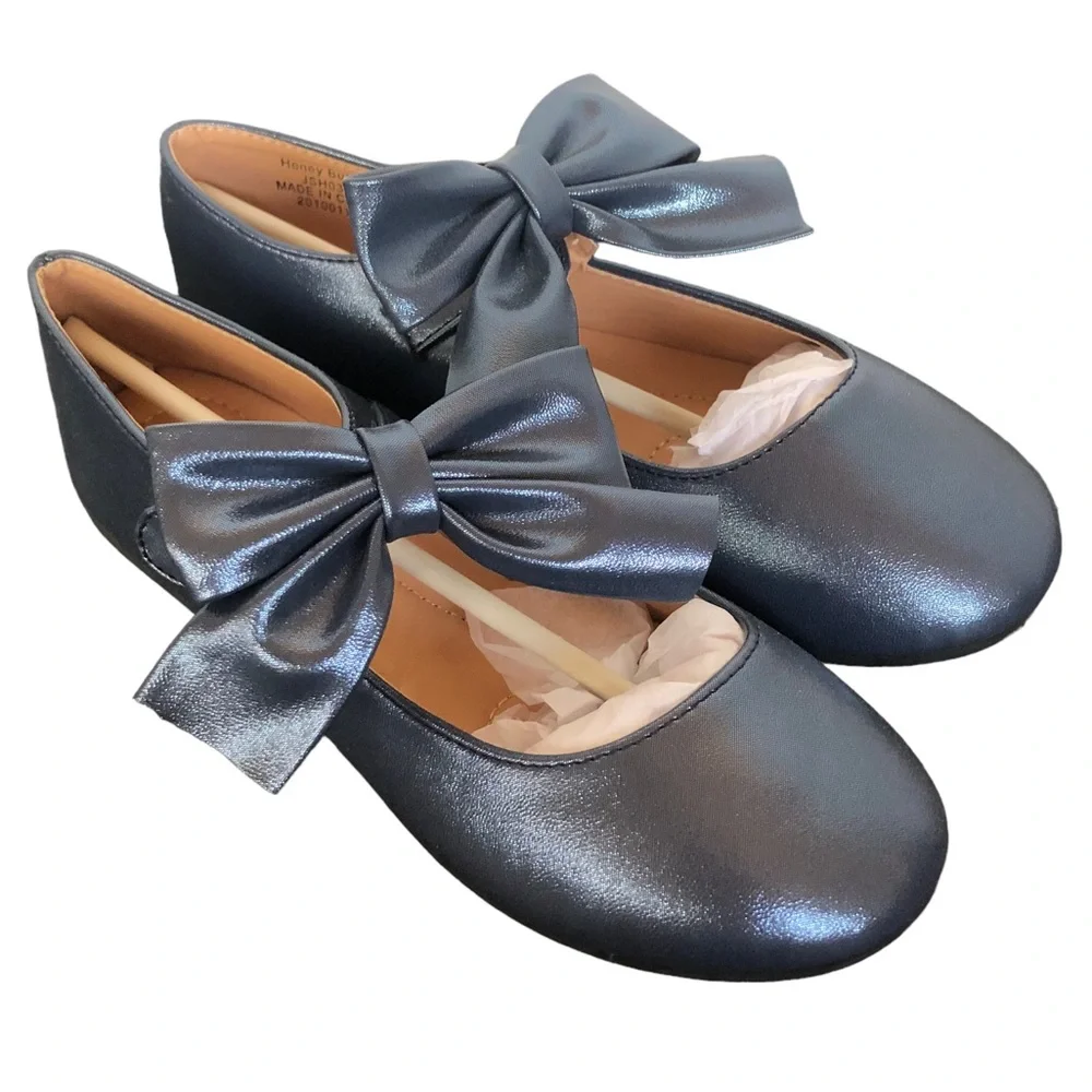 Honey Bunny Blue Sparkly Big Bow Ballet Flats size 3